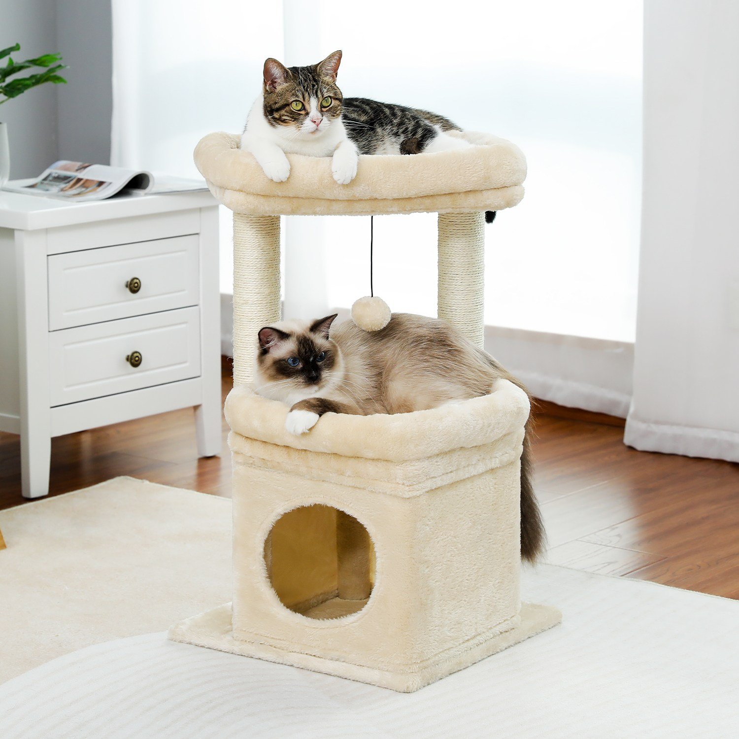 PAWZ Road 3단 소형 캣타워 고양이 하우스 낮은 플랫폼 숨숨집 기둥형 스크래쳐 패브릭 68cm, 1개, 베이지할인· 5일 남음 상세 이미지 2