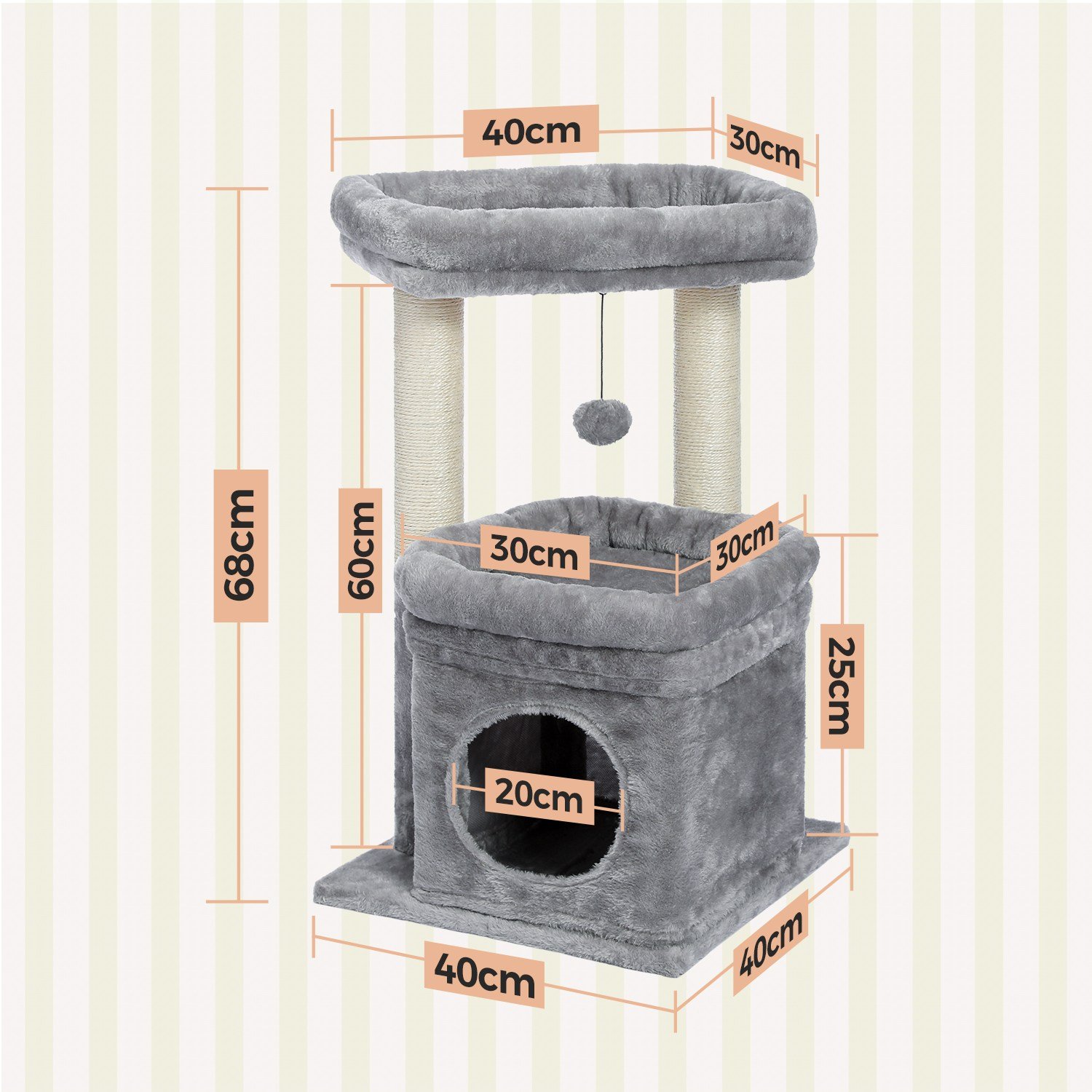 PAWZ Road 3단 소형 캣타워 고양이 하우스 낮은 플랫폼 숨숨집 기둥형 스크래쳐 패브릭 68cm, 1개, 베이지할인· 5일 남음 상세 이미지 1