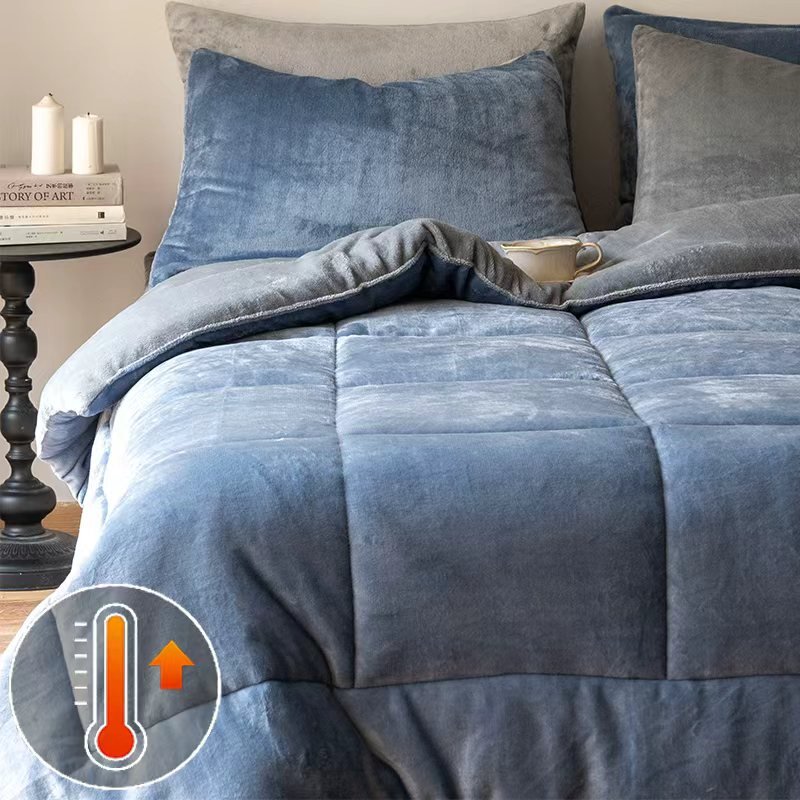 KURUA 겨울 따뜻한 양면 극세사 이불 세트 홈 이불/패드/베개커버 세트할인 상세 이미지 1