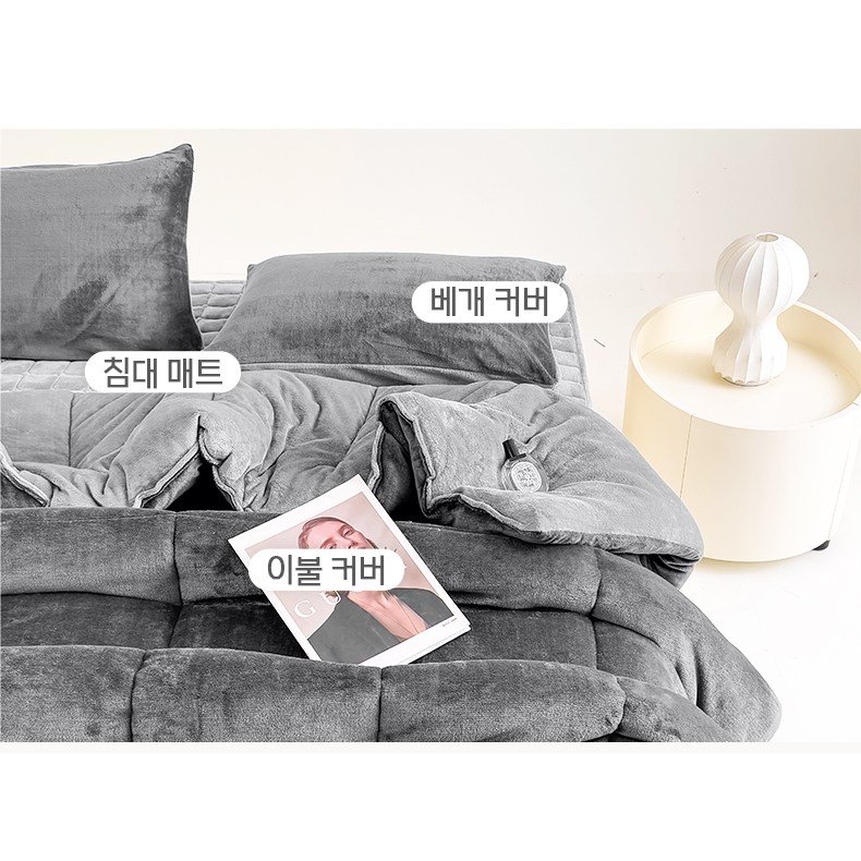 VERVEO 패밀리 겨울 보온 세트 양면 극세사 이불 + 매트리스 + 베개커버할인 상세 이미지 2