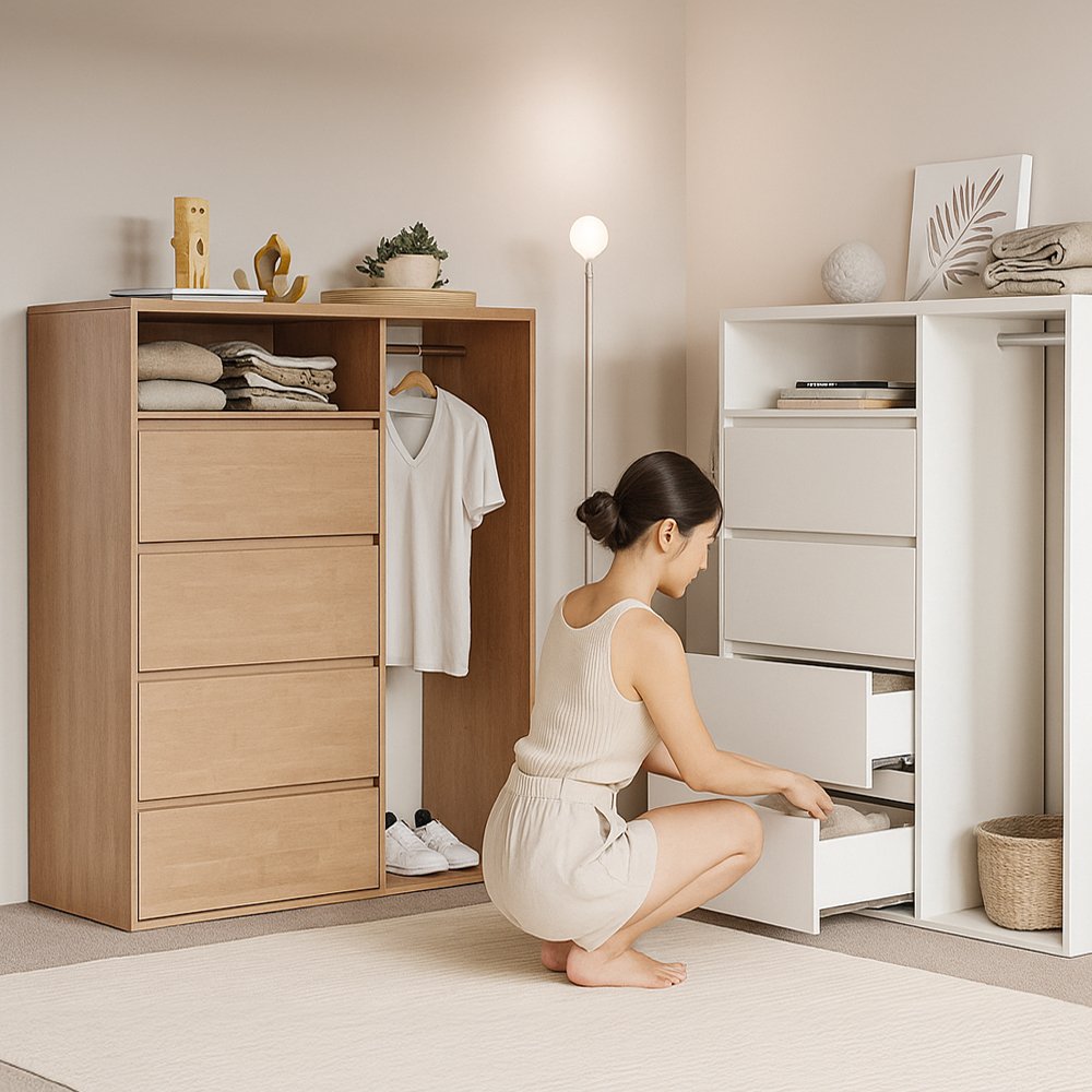 서랍형 행거 원룸 선반 옷장 행거 서랍장 낮은 행거 수납장 상세 이미지 1