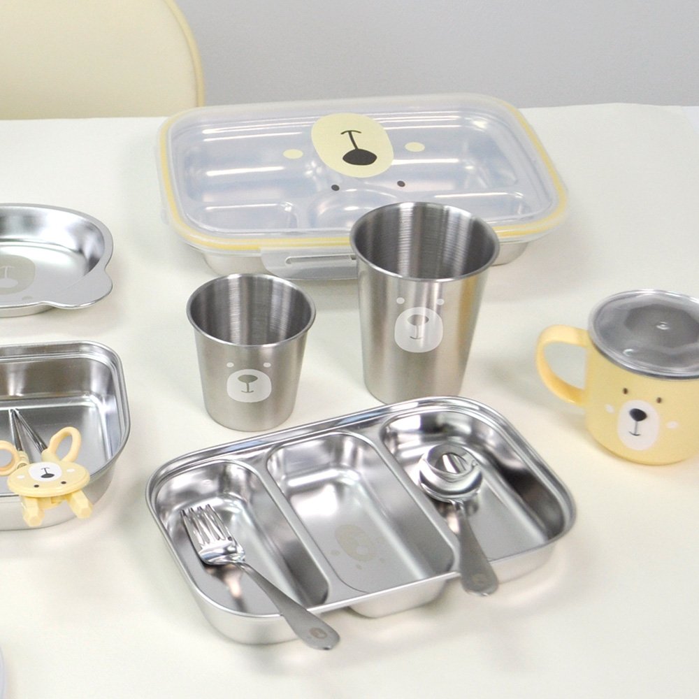 키친유 베어 스텐 304 컵 200ml 아기 유치원 자기주도 한손 물컵 양치컵 곰돌이 상세 이미지 2