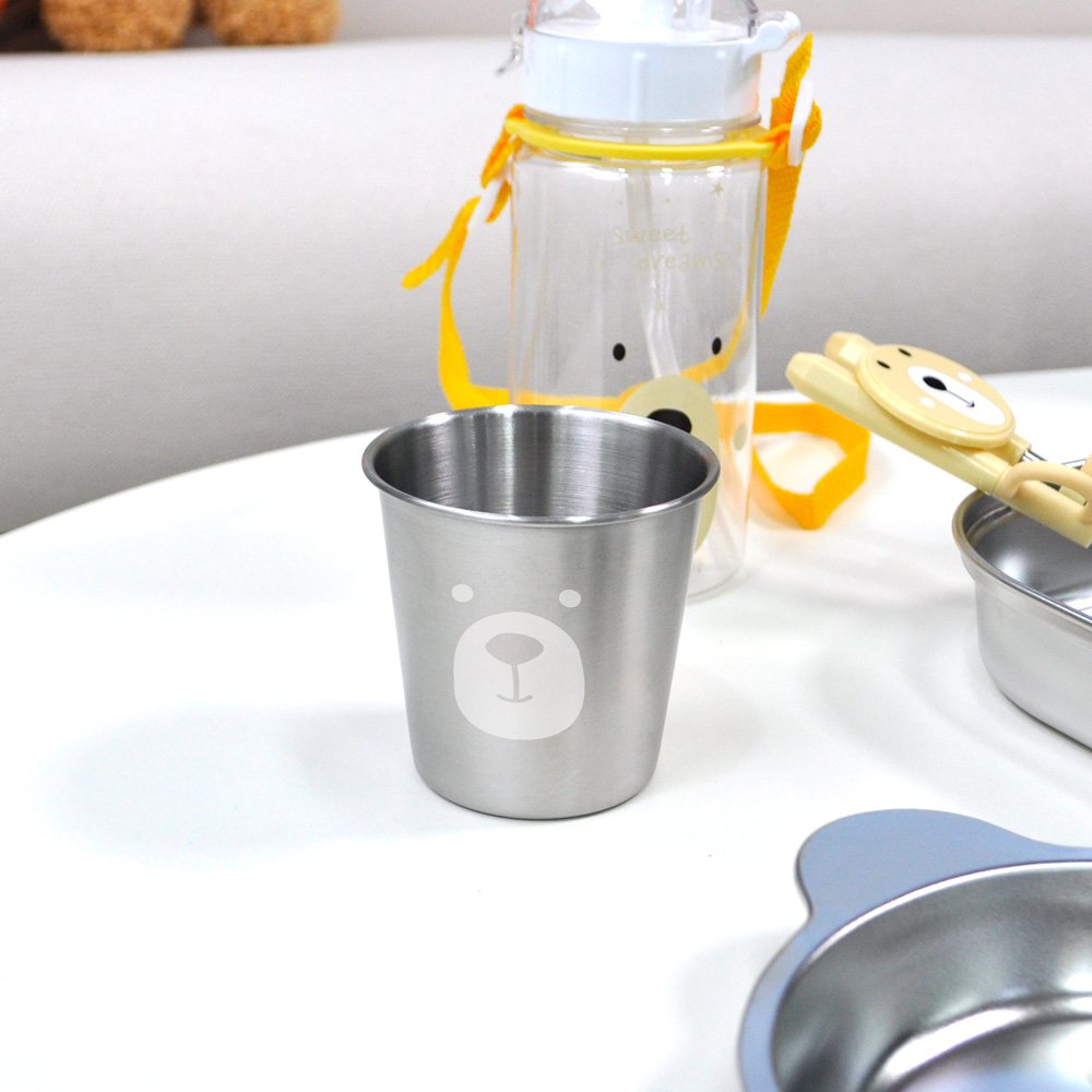 키친유 베어 스텐 304 컵 200ml 아기 유치원 자기주도 한손 물컵 양치컵 곰돌이 상세 이미지 1