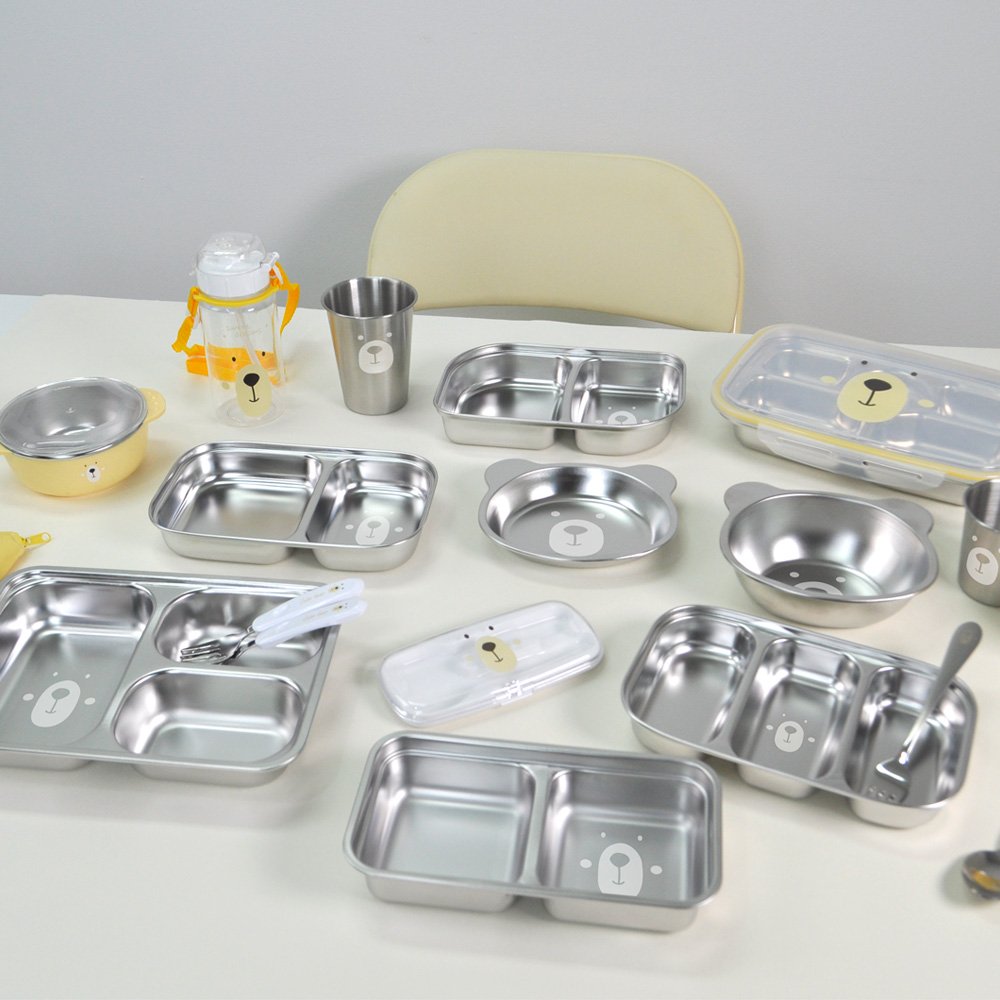 키친유 베어 스텐 304 컵 200ml 아기 유치원 자기주도 한손 물컵 양치컵 곰돌이 상세 이미지 1