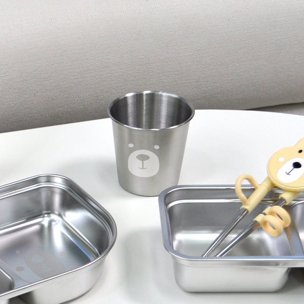 키친유 베어 스텐 304 컵 200ml 아기 유치원 자기주도 한손 물컵 양치컵 곰돌이 상세 이미지 1