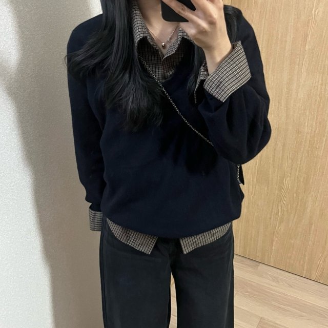 딥브이넥니트 울55 오버핏 깊은브이넥니트 스웨터 롱니트티 상세 이미지 1